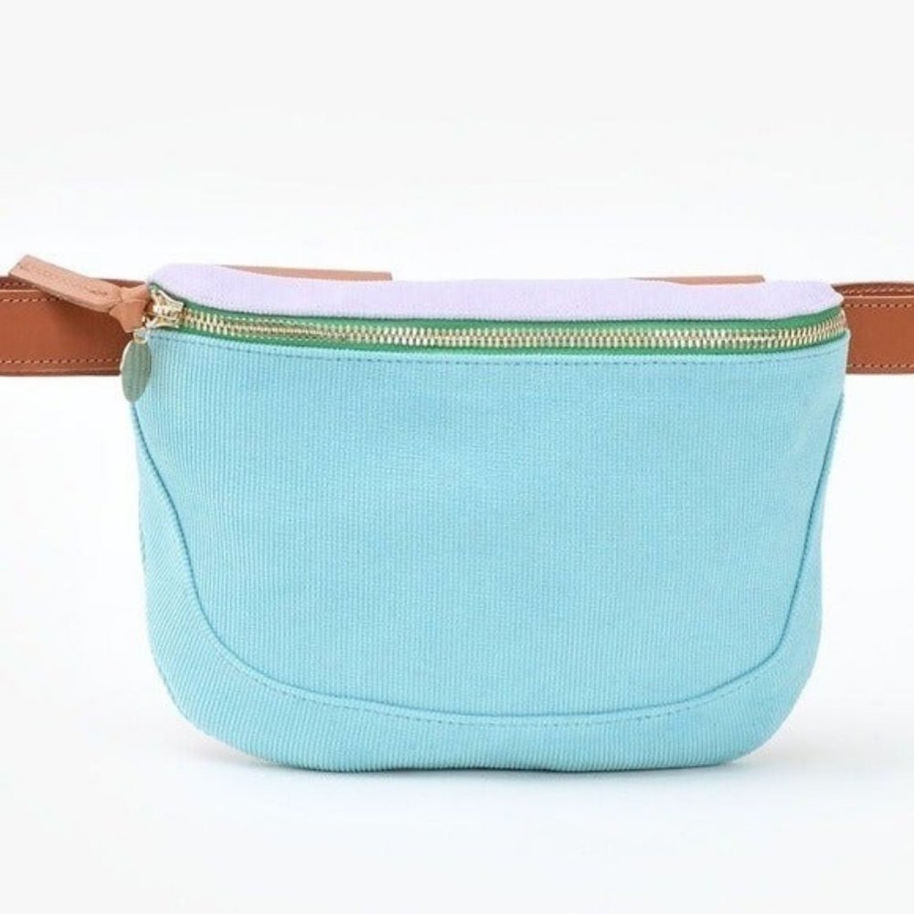 Clare V. Fanny Pack Belt Bag Blue Lavender Corduroy Tan Leather NWT Convertible